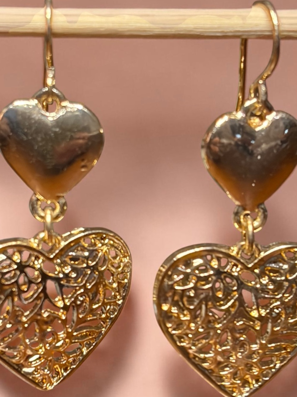Goldtone Heart Dangle Earrings with french wire